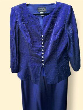 Alex Evenings 2-Piece Metallic Royal Blue Skirt Suit Set , Formal Long Skirt Sui